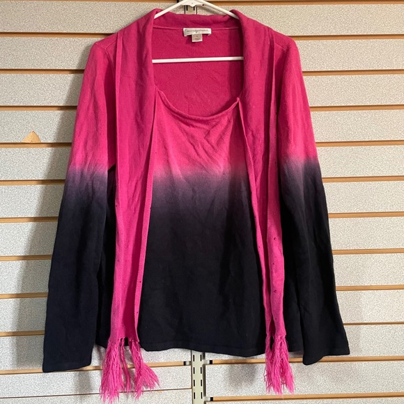 Christopher & Banks Sweaters - Christopher & Banks XL Ombre Pink Black Cardigan scarf Rhinestone Fringe‎